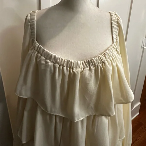 WeWoreWhat Ivory Long Sleeve Tiered Mini Dress in Crinkled Chiffon, NWT, XL - Picture 6 of 16